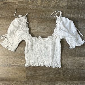 Beige Botany White Boho Crop Top Size Medium